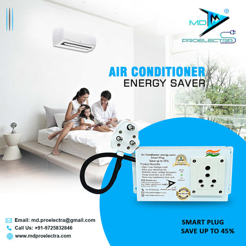 High Low Voltage Cut Off/ON Air Conditioner Energy Saver and Smart Plug (MDSP08ACS) Protector Rated at 16A with Inbuilt Power Saving Device and Voltage Stabilizer