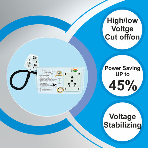 High Low Voltage Cut Off/ON Air Conditioner Energy Saver and Smart Plug (MDSP08ACS) Protector Rated at 16A with Inbuilt Power Saving Device and Voltage Stabilizer